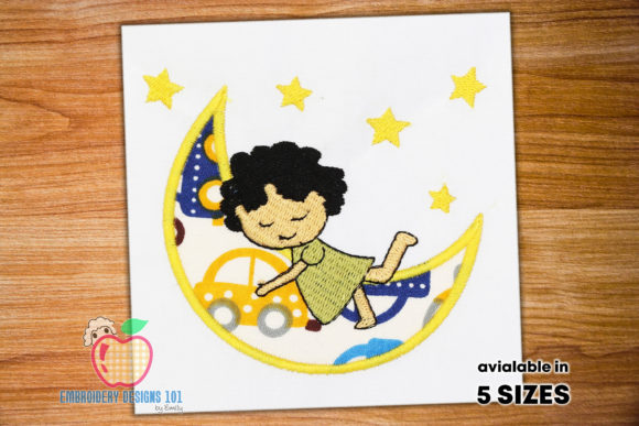 A Little Girl Sleeping on Moon Applique
