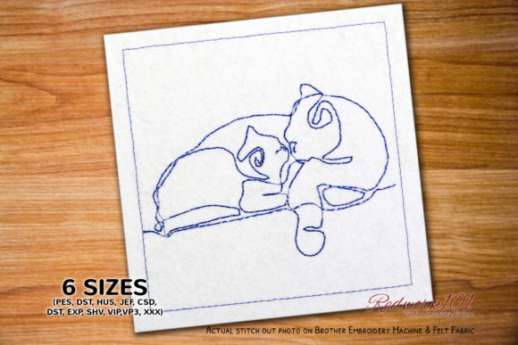 Mom Cat Loves Her Baby Kitten Redwork