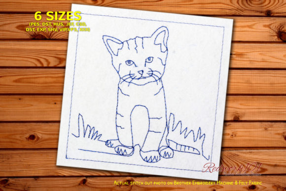 Sitting Newborn Kitten Redwork Design Review